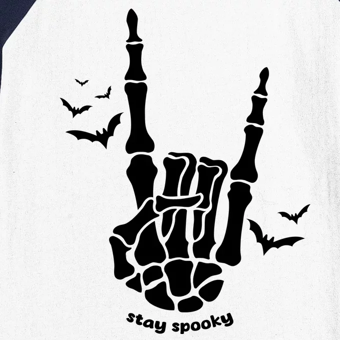 Stay Spooky Halloween Rock Skeleton Baseball Sleeve Shirt