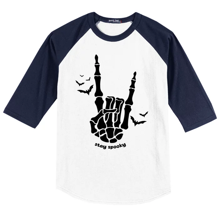 Stay Spooky Halloween Rock Skeleton Baseball Sleeve Shirt