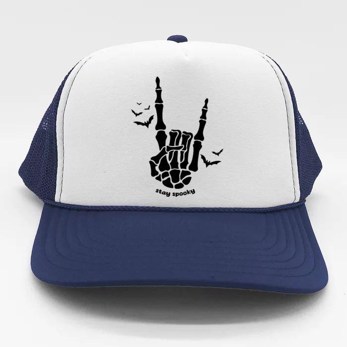 Stay Spooky Halloween Rock Skeleton Trucker Hat