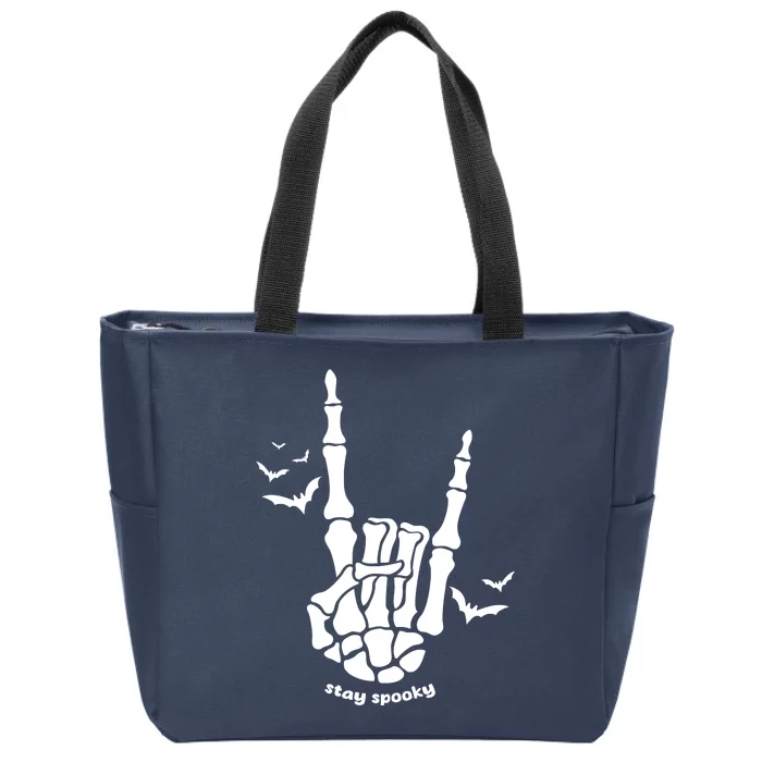 Stay Spooky Halloween Rock Skeleton Zip Tote Bag