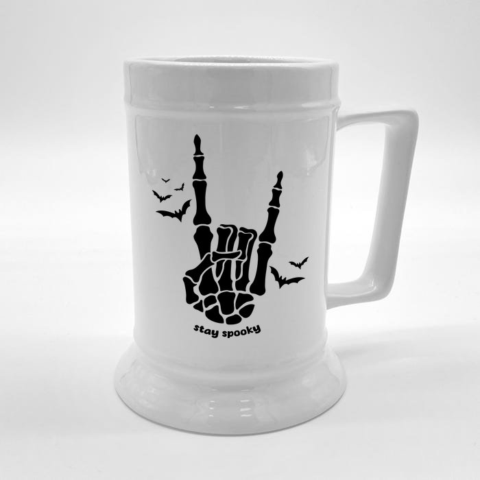 Stay Spooky Halloween Rock Skeleton Front & Back Beer Stein