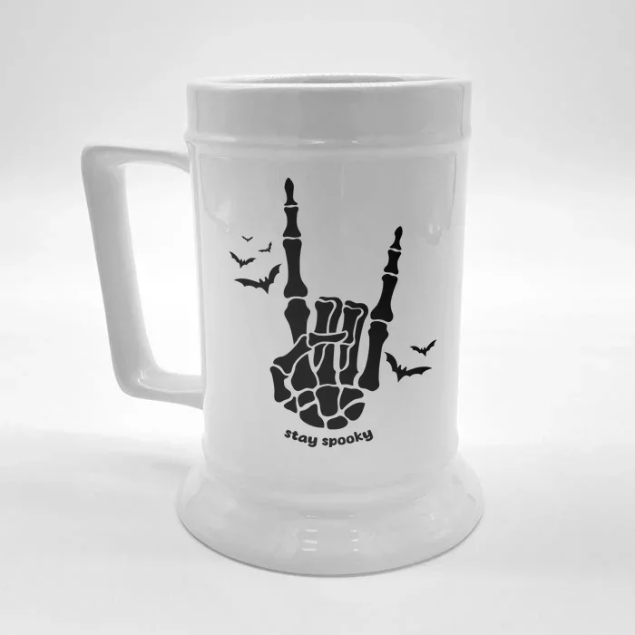 Stay Spooky Halloween Rock Skeleton Front & Back Beer Stein