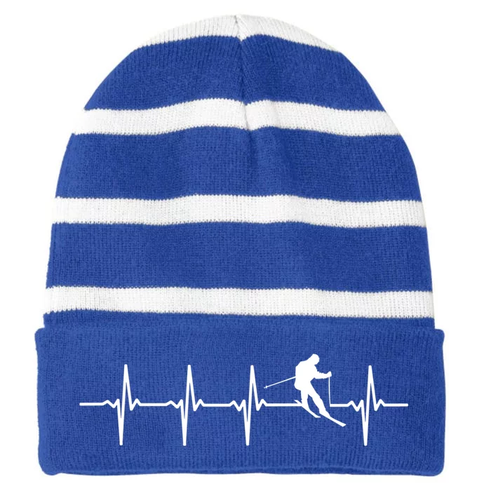 Skiing Ski Heartbeat Gift For Skiers Cute Gift Striped Beanie with Solid Band