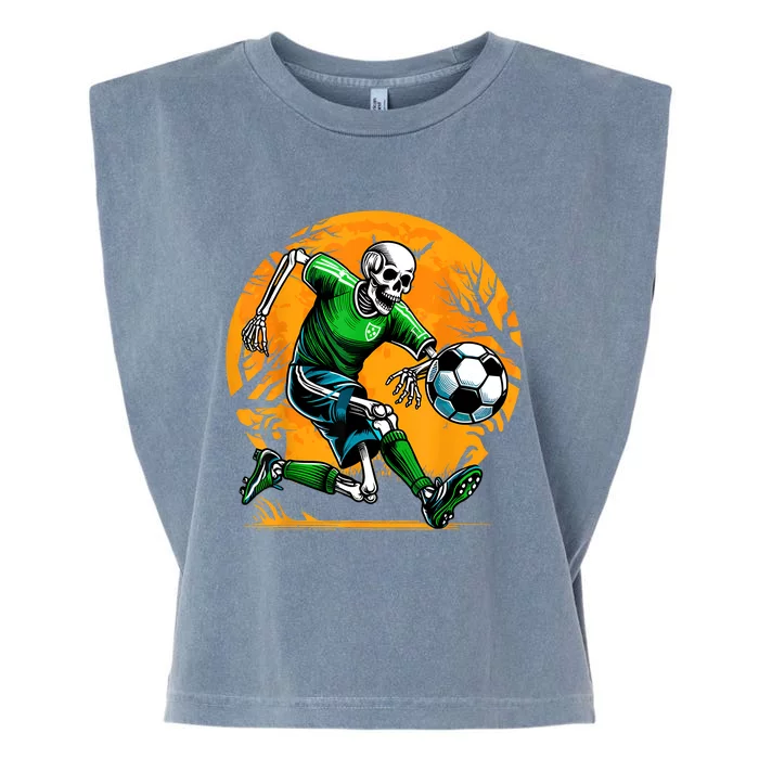 Soccer Skeleton Halloween Football Spooky Boy Soccer Player Garment-Dyed Women's Muscle Tee