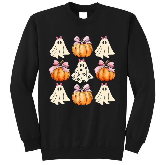 Spooky Season Halloween Ghost Pumpkin Ribbon Coquette Bow Sweatshirt