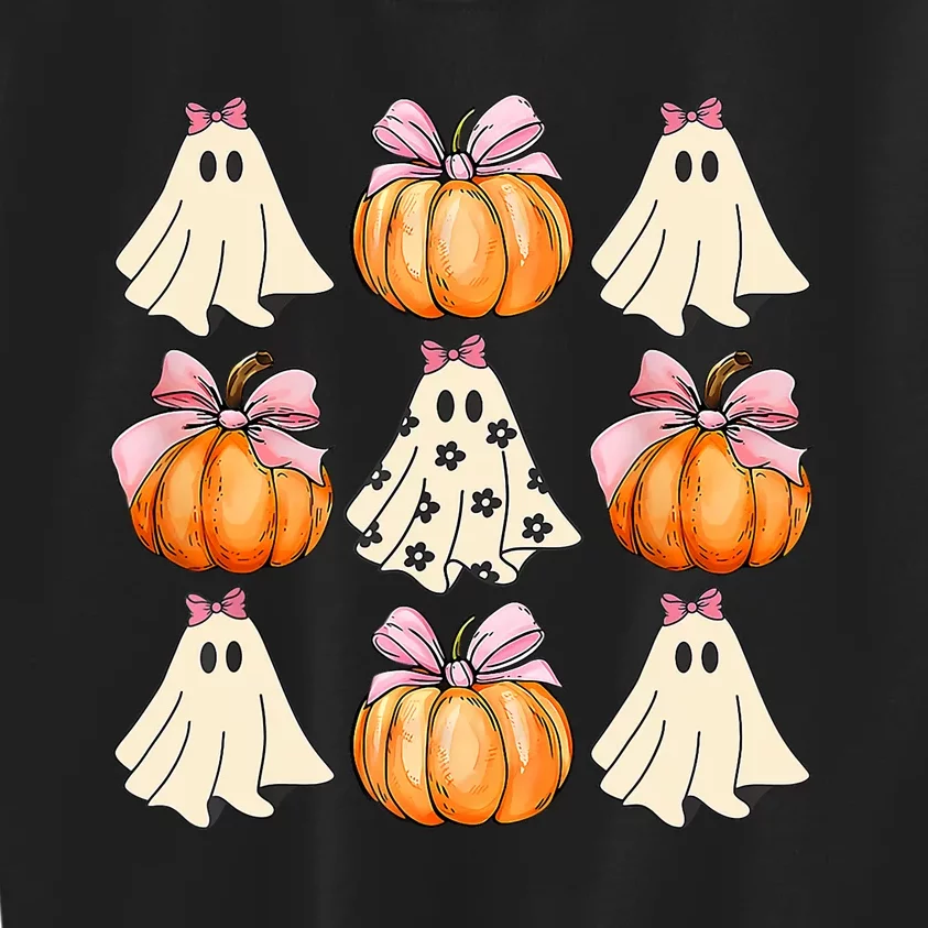 Spooky Season Halloween Ghost Pumpkin Ribbon Coquette Bow Kids Sweatshirt