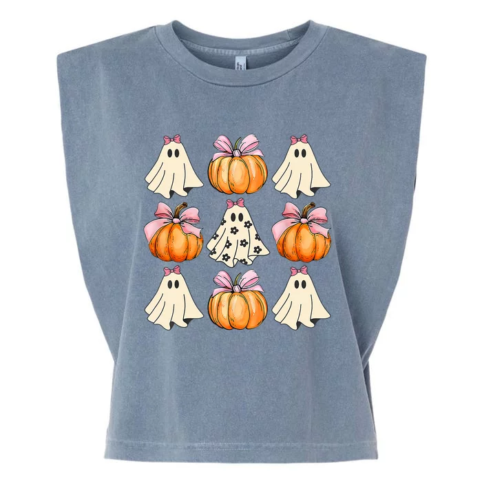 Spooky Season Halloween Ghost Pumpkin Ribbon Coquette Bow Garment-Dyed Women's Muscle Tee