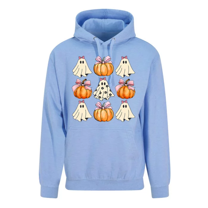 Spooky Season Halloween Ghost Pumpkin Ribbon Coquette Bow Unisex Surf Hoodie