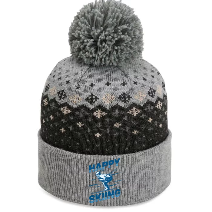 Snow Skiing Happy Skiing Winter Sports Alpine Downhill Ski The Baniff Cuffed Pom Beanie