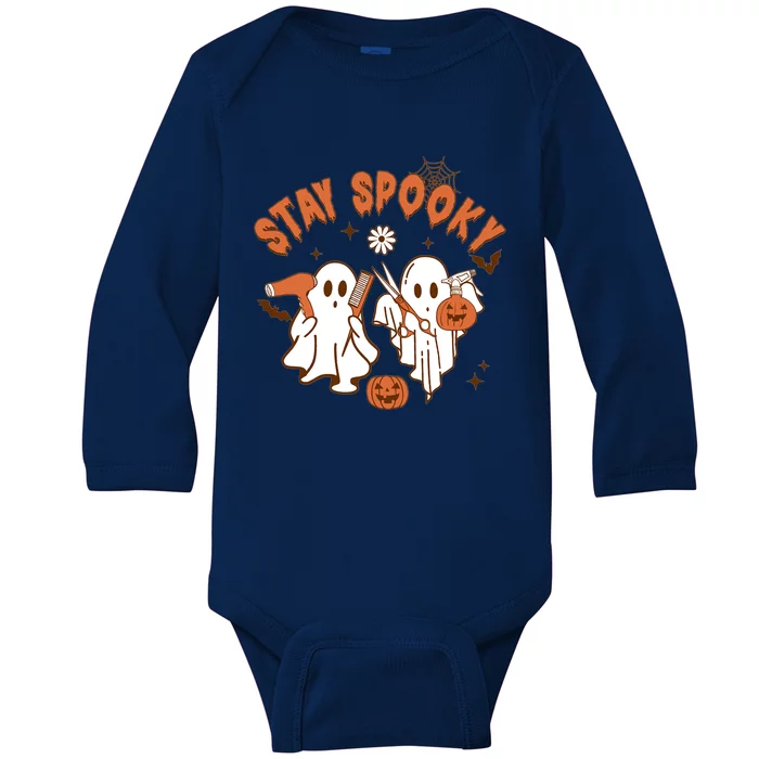 Stay Spooky Hairdresser Halloween Cute Ghosts Cosmetologist Gift Baby Long Sleeve Bodysuit