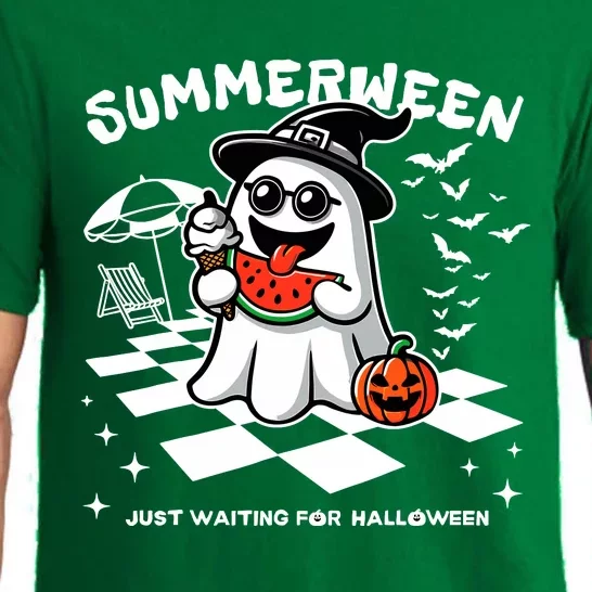 Summerween Spooky Halloween Summer Vibes Pumpkin Ghost Pajama Set