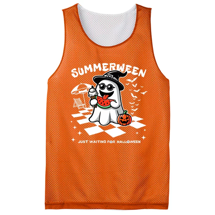 Summerween Spooky Halloween Summer Vibes Pumpkin Ghost Mesh Reversible Basketball Jersey Tank