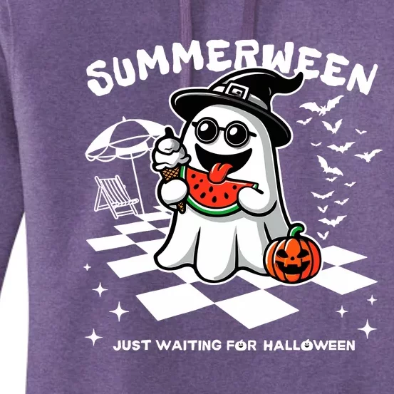 Summerween Spooky Halloween Summer Vibes Pumpkin Ghost Women's Pullover Hoodie