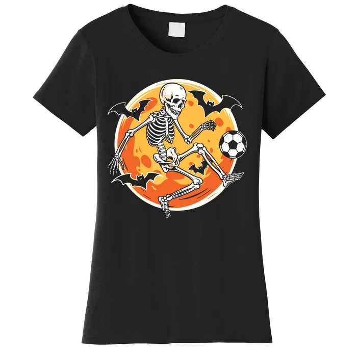 Soccer Skeleton Halloween Soccer Player Funny Women's T-Shirt