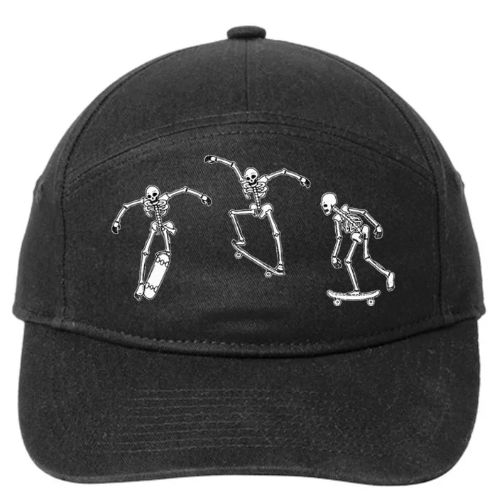 Spooky Skateboarding Halloween Skeleton Skater 7-Panel Snapback Hat