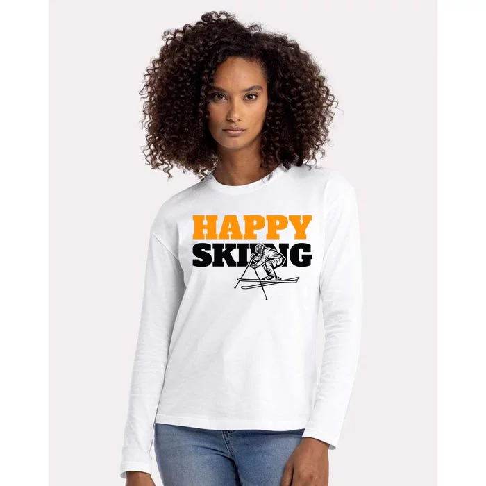 Snow Skiing Happy Skiing Winter Sports Alpine Downhill Ski Womens Cotton Relaxed Long Sleeve T-Shirt