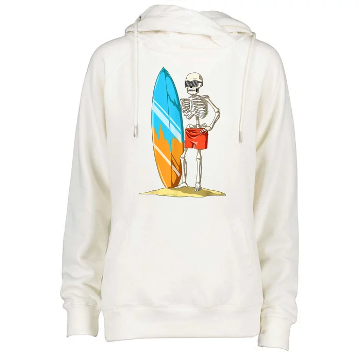 Surfing Skeleton Halloween Surf Lovers Gift Womens Funnel Neck Pullover Hood