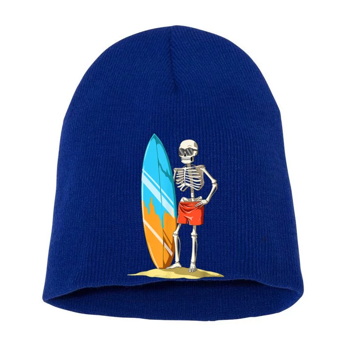 Surfing Skeleton Halloween Surf Lovers Gift Short Acrylic Beanie