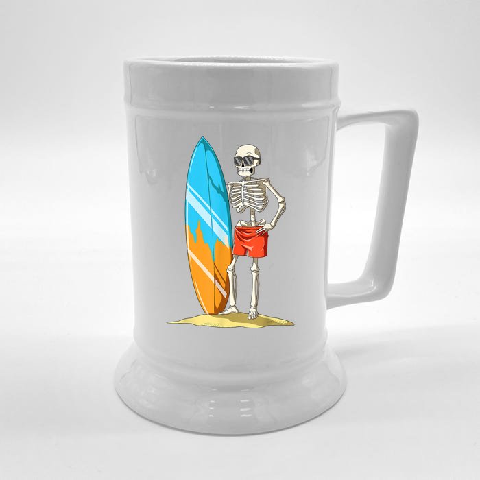 Surfing Skeleton Halloween Surf Lovers Gift Front & Back Beer Stein