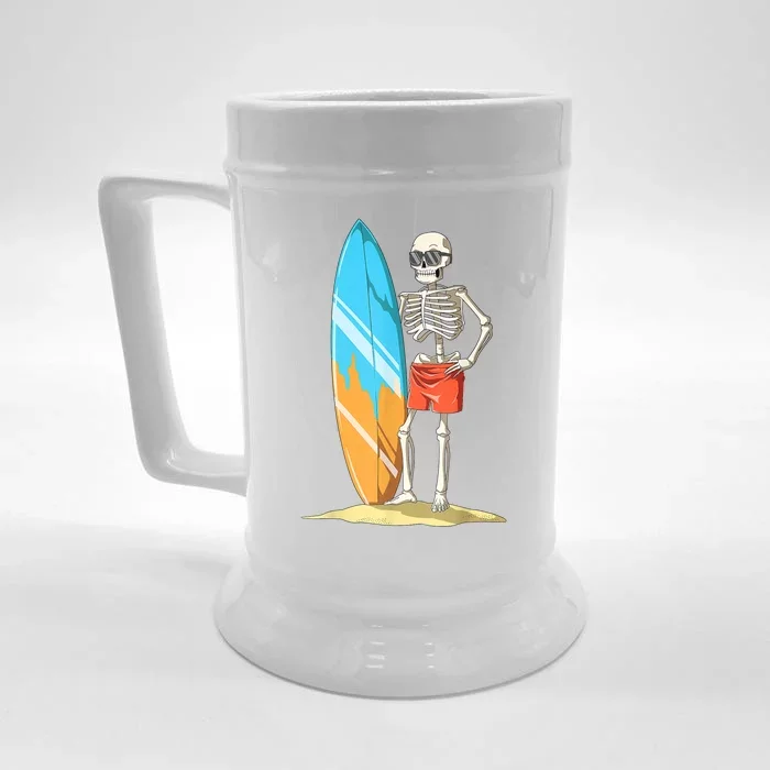 Surfing Skeleton Halloween Surf Lovers Gift Front & Back Beer Stein