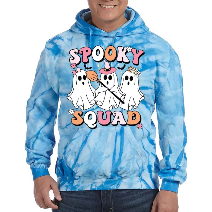 Spooky Squad Halloween Ghost Costume Retro Groovy Tie Dye Hoodie