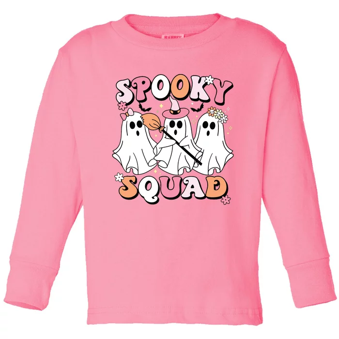 Spooky Squad Halloween Ghost Costume Retro Groovy Toddler Long Sleeve Shirt