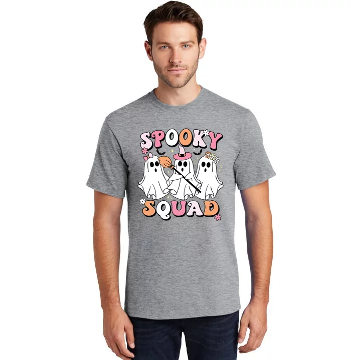 Spooky Squad Halloween Ghost Costume Retro Groovy Tall T-Shirt