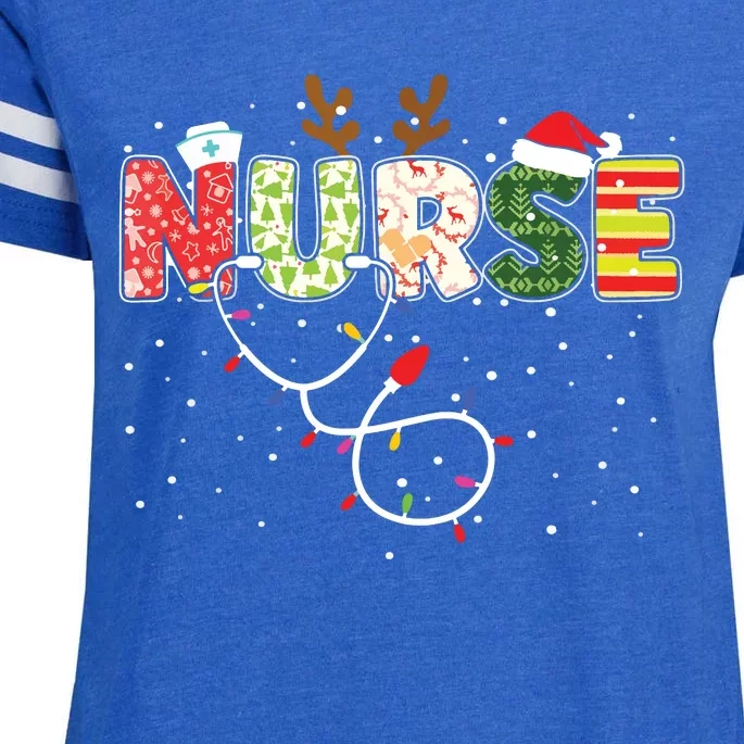 Stethoscope Santa Hat Reindeer Xmas Christmas Nurse Enza Ladies Jersey Football T-Shirt