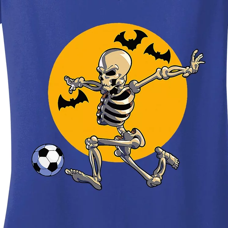 Soccer Skeleton Halloween Soccer Player Halloween Women's V-Neck T-Shirt