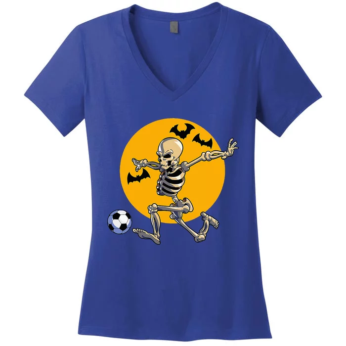 Soccer Skeleton Halloween Soccer Player Halloween Women's V-Neck T-Shirt