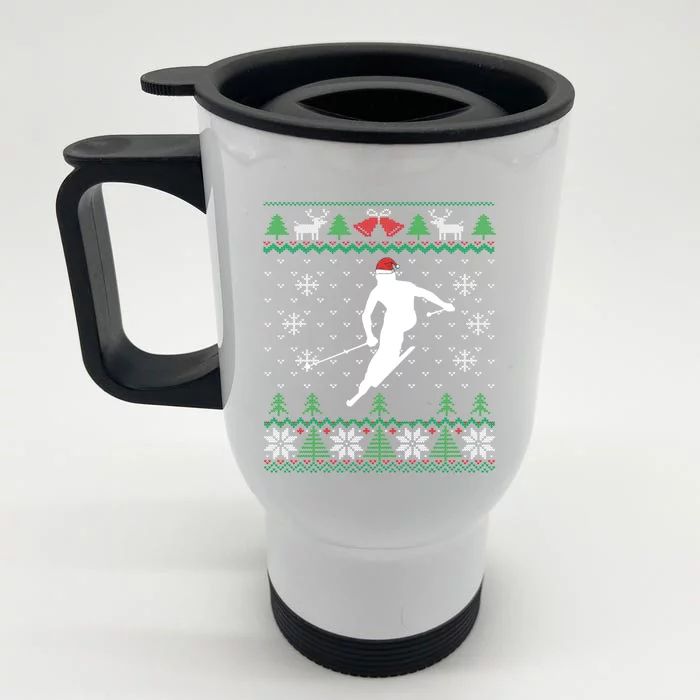 Skier Santa Hat Skiing And Ski Lover Ugly Christmas Cool Gift Front & Back Stainless Steel Travel Mug