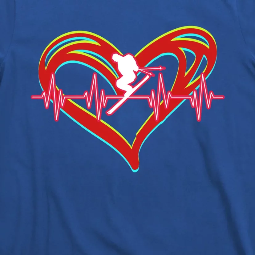 Snow Skiing Heartbeat Skiing Lover Adrenaline Junkie Gift T-Shirt