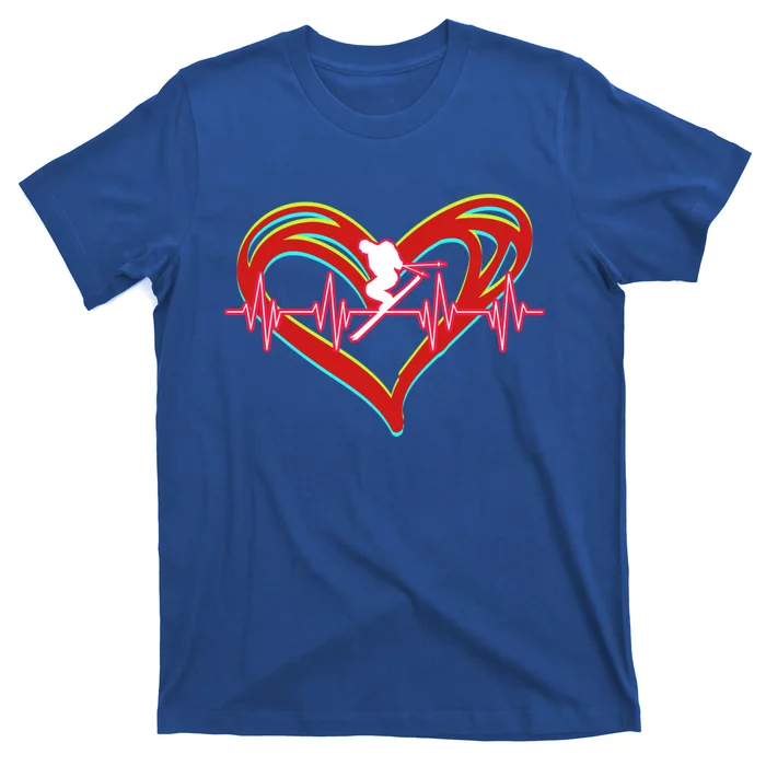 Snow Skiing Heartbeat Skiing Lover Adrenaline Junkie Gift T-Shirt