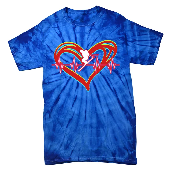 Snow Skiing Heartbeat Skiing Lover Adrenaline Junkie Gift Tie-Dye T-Shirt