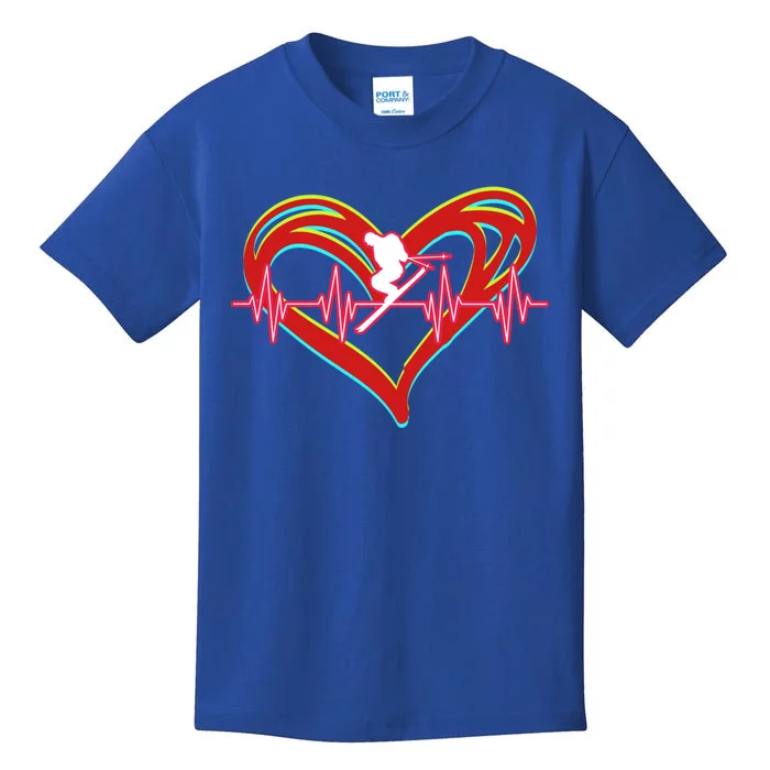 Snow Skiing Heartbeat Skiing Lover Adrenaline Junkie Gift Kids T-Shirt