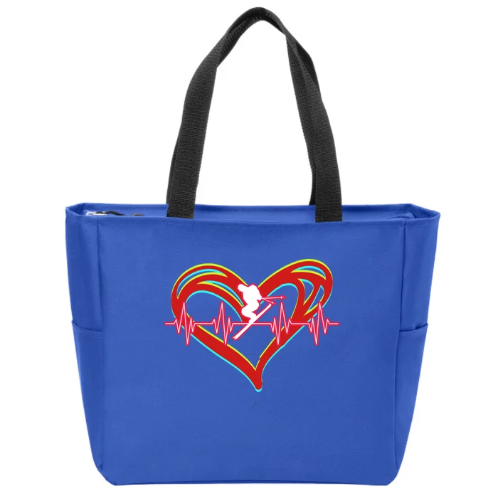 Snow Skiing Heartbeat Skiing Lover Adrenaline Junkie Gift Zip Tote Bag