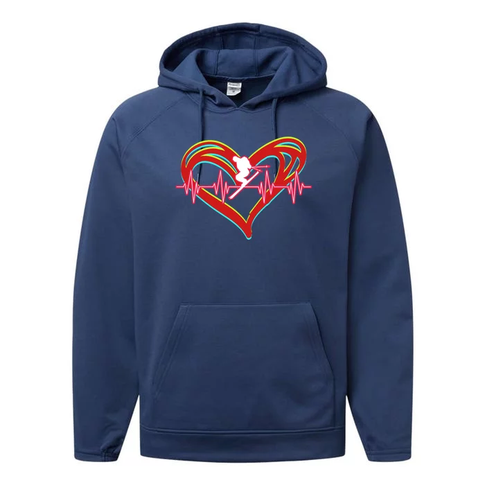 Snow Skiing Heartbeat Skiing Lover Adrenaline Junkie Gift Performance Fleece Hoodie