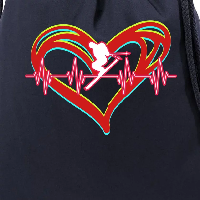 Snow Skiing Heartbeat Skiing Lover Adrenaline Junkie Gift Drawstring Bag