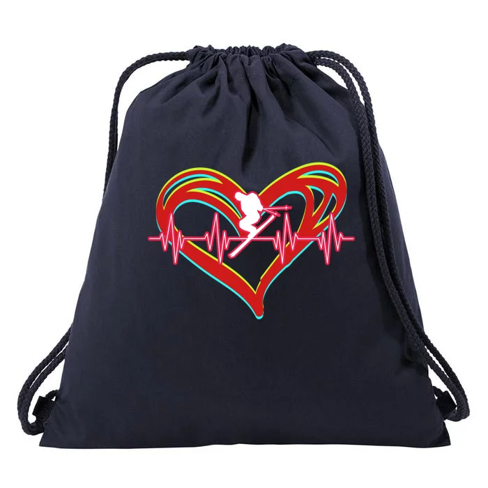 Snow Skiing Heartbeat Skiing Lover Adrenaline Junkie Gift Drawstring Bag