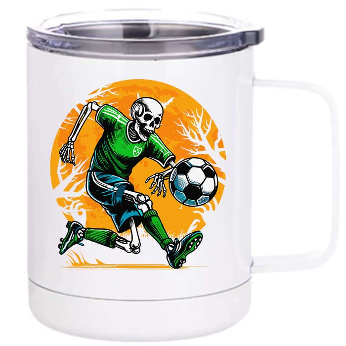 Soccer Skeleton Halloween Football Spooky Soccer Player Gift Front & Back 12oz Stainless Steel Tumbler Cup