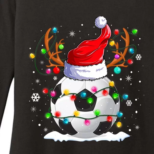 Soccer Santa Hat Reindeer Christmas Lights Funny Xmas Womens CVC Long Sleeve Shirt