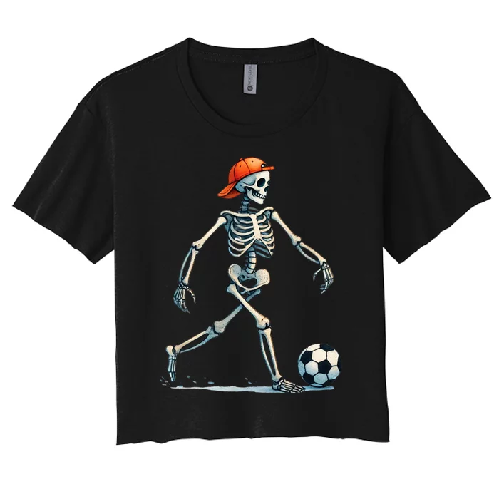 Skeleton Soccer Halloween Costume Funny Women's Crop Top Tee