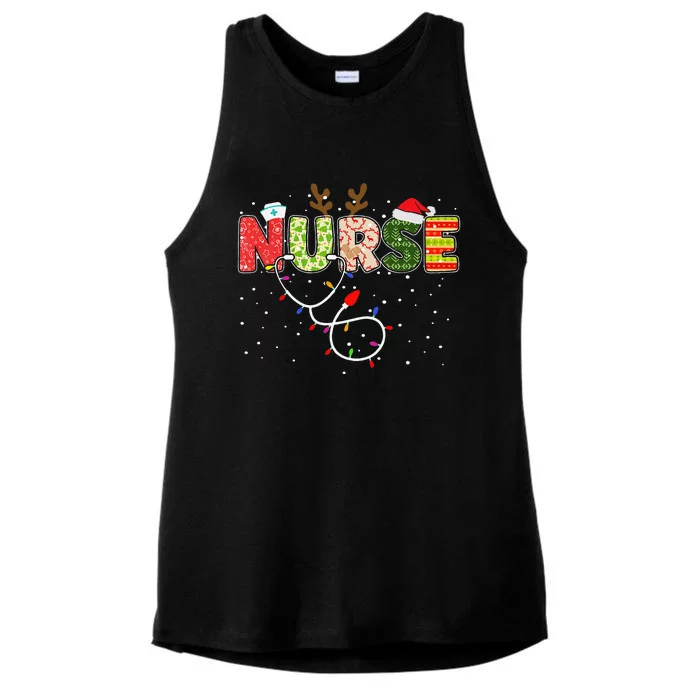 Stethoscope Santa Hat Reindeer Xmas Christmas Nurse Ladies Tri-Blend Wicking Tank