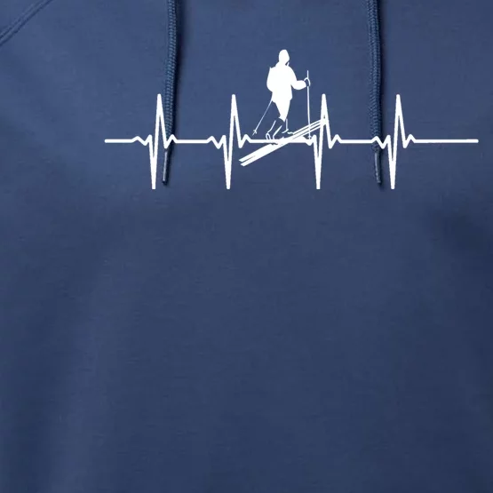 Ski Skiing Heartbeat Skier Gift Performance Fleece Hoodie