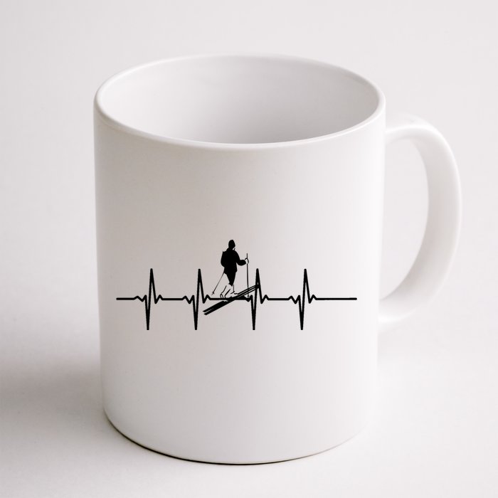 Ski Skiing Heartbeat Skier Gift Front & Back Coffee Mug