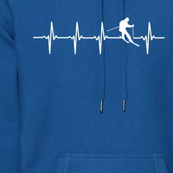 Skiing Ski Heartbeat Gift For Skiers Cool Gift Premium Hoodie