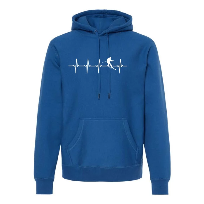 Skiing Ski Heartbeat Gift For Skiers Cool Gift Premium Hoodie