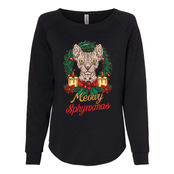 Santa Sphynx Hairless Cat Lovers Christmas Gift Funny Gift Womens California Wash Sweatshirt