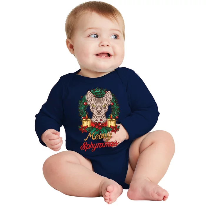 Santa Sphynx Hairless Cat Lovers Christmas Gift Funny Gift Baby Long Sleeve Bodysuit