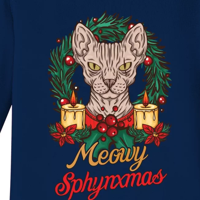 Santa Sphynx Hairless Cat Lovers Christmas Gift Funny Gift Baby Long Sleeve Bodysuit